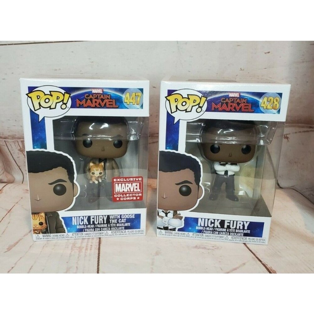 Funko Pop #447 Nick Fury With Goose The Cat & #428 Nick Fury Marvel Bundle